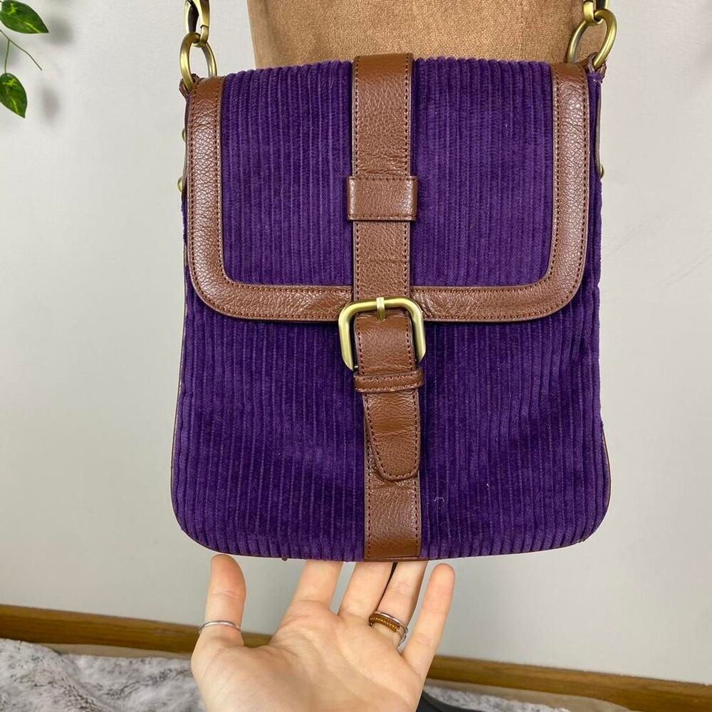 Royal Purple corduroy crossbody bag Coldwater Creek brown faux leather